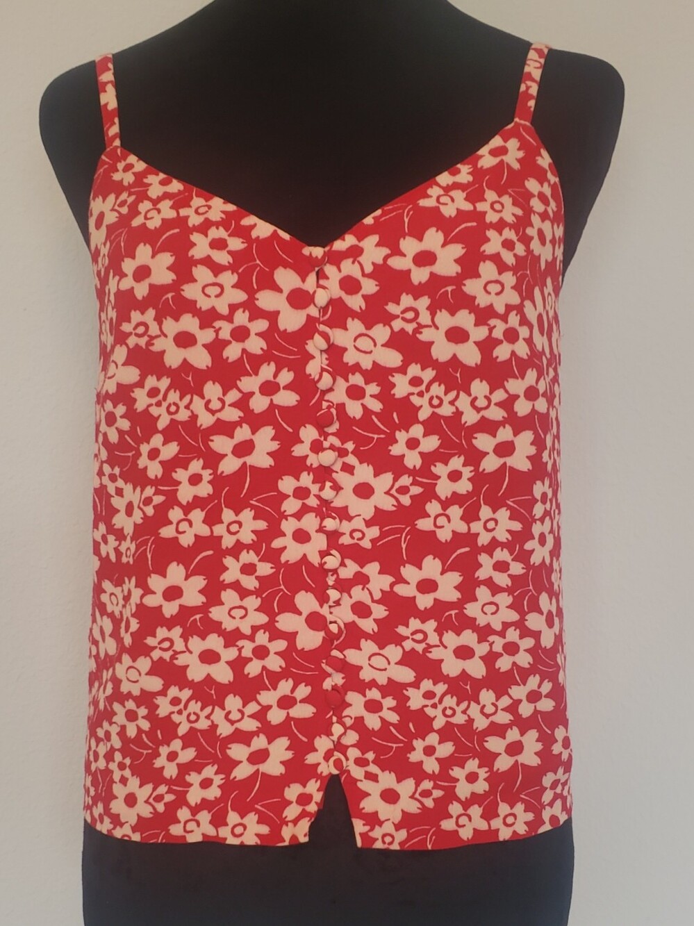 Madewell Red Floral Button-Front Spaghetti Strap Cami